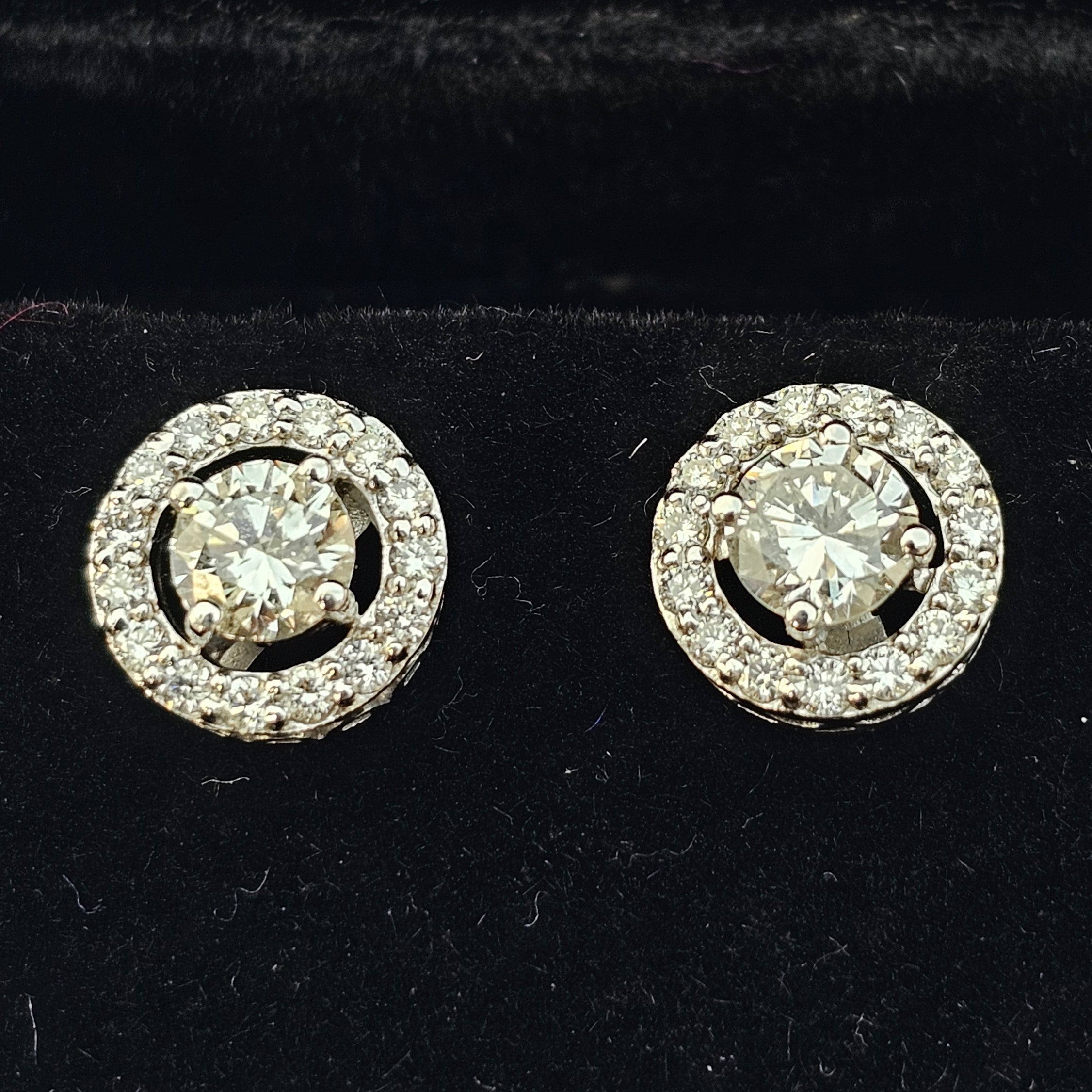 Pair of diamond earrings on a black background