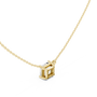Gold necklace with a Asscher-cut diamond pendant on a white background