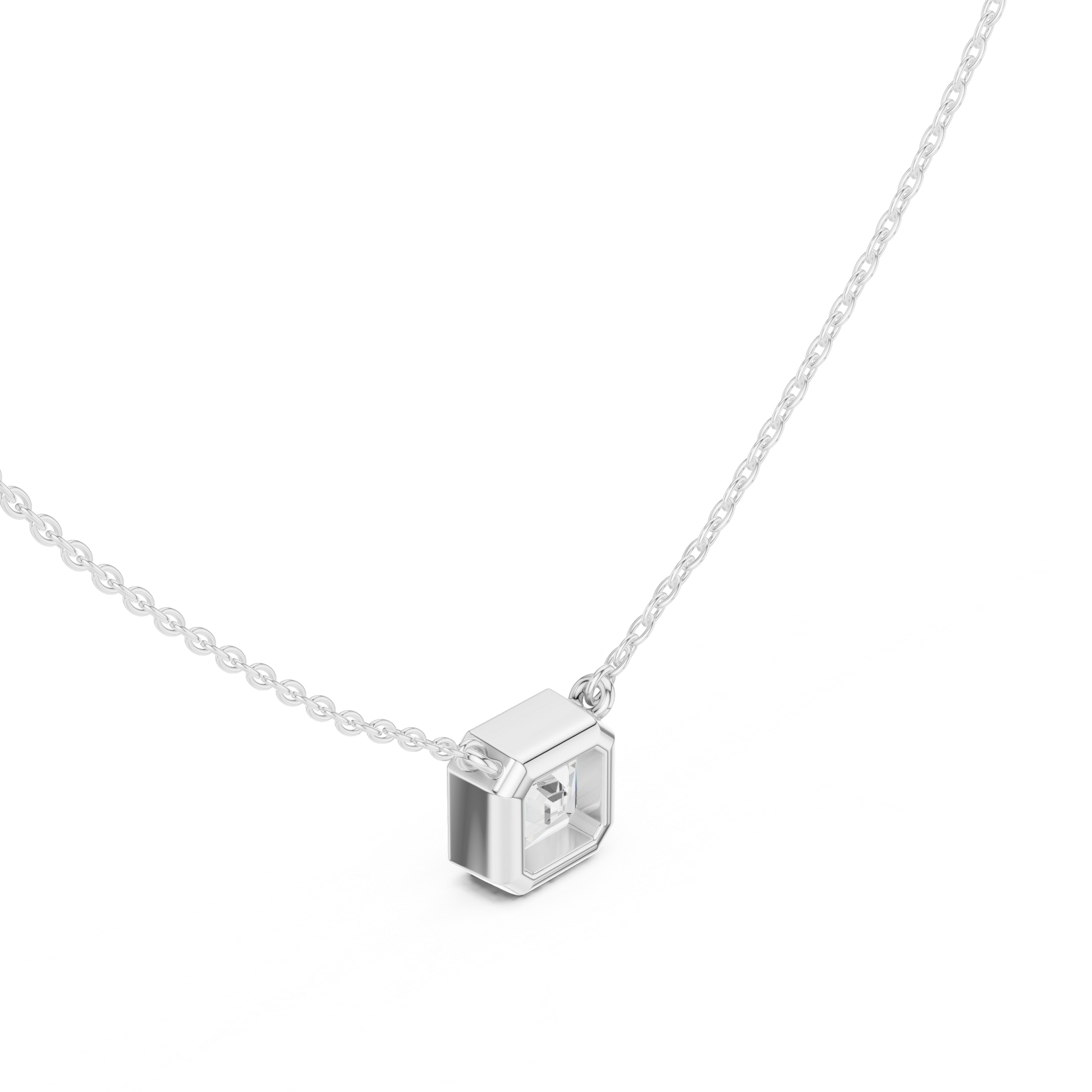 Gold necklace with a diamond pendant on a white background