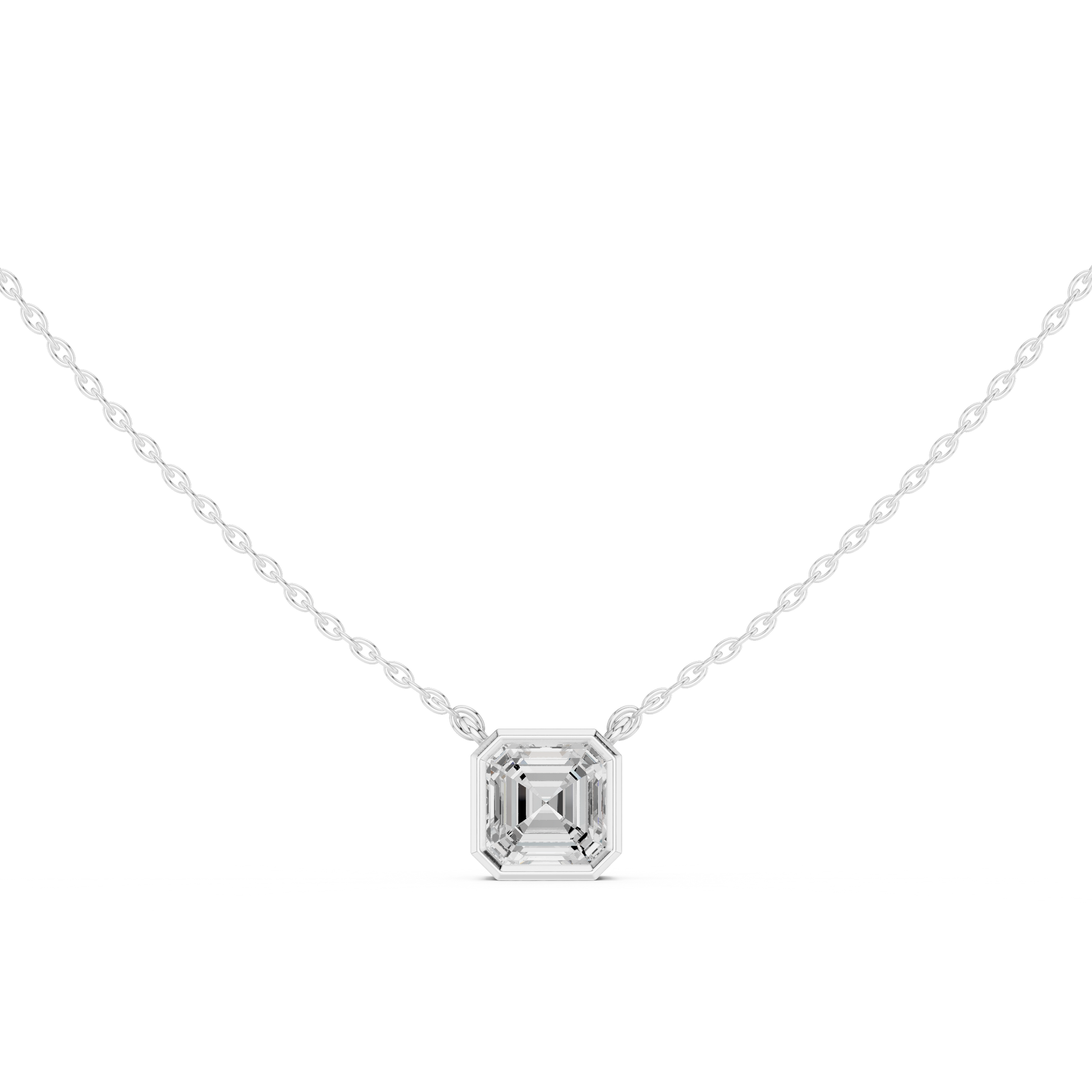 Gold necklace with a diamond pendant on a white background