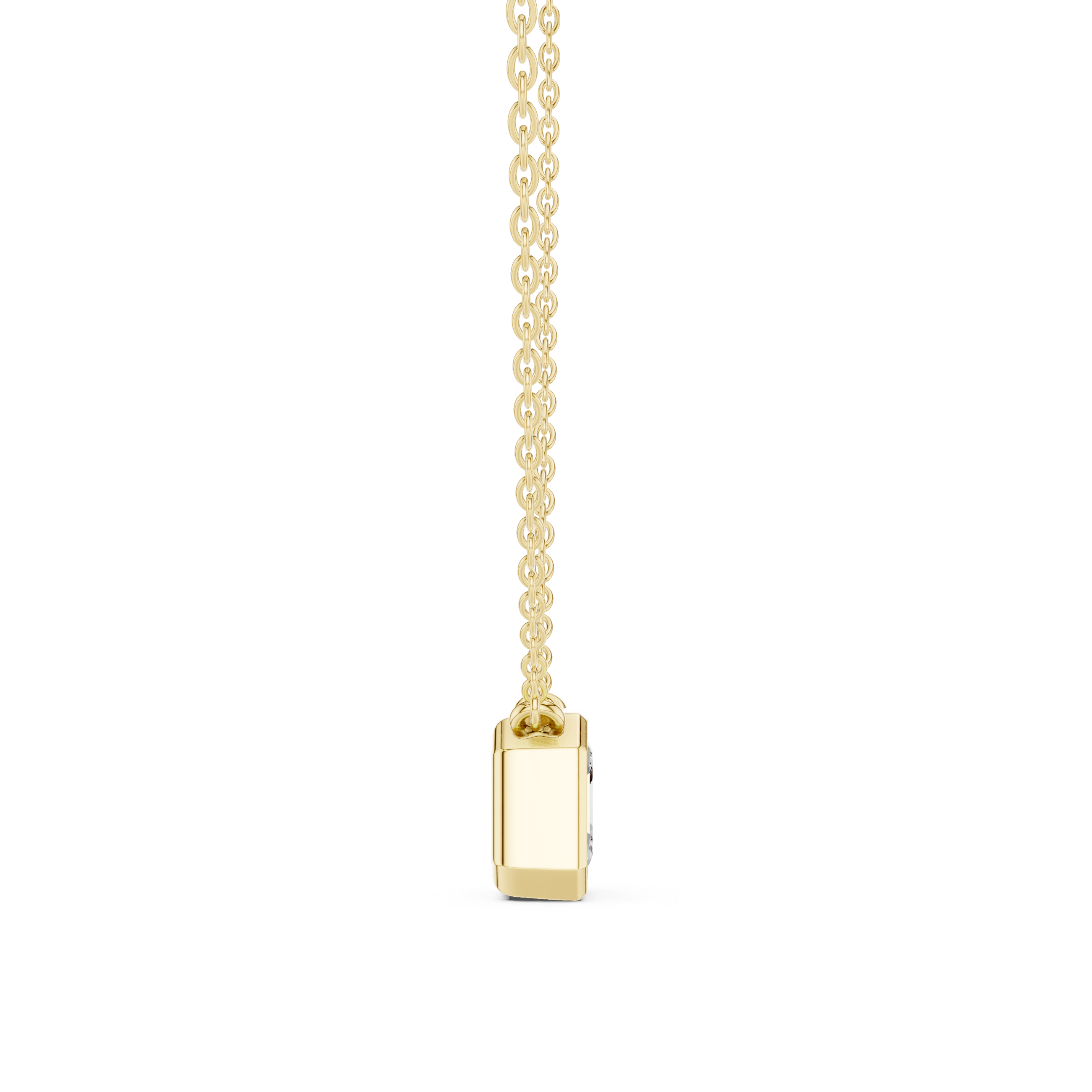 Gold necklace with a pendant on a white background