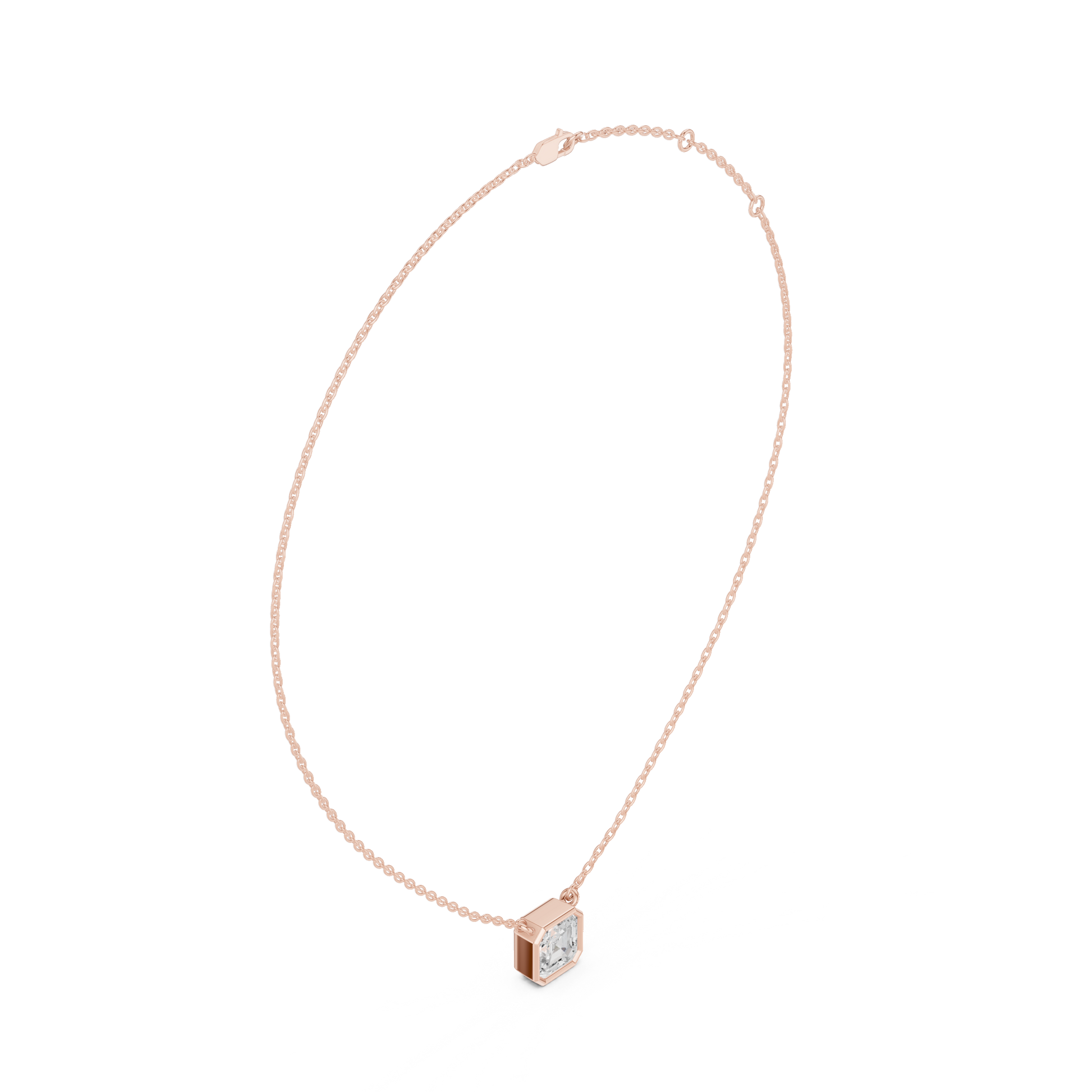 Gold necklace with a diamond pendant on a white background