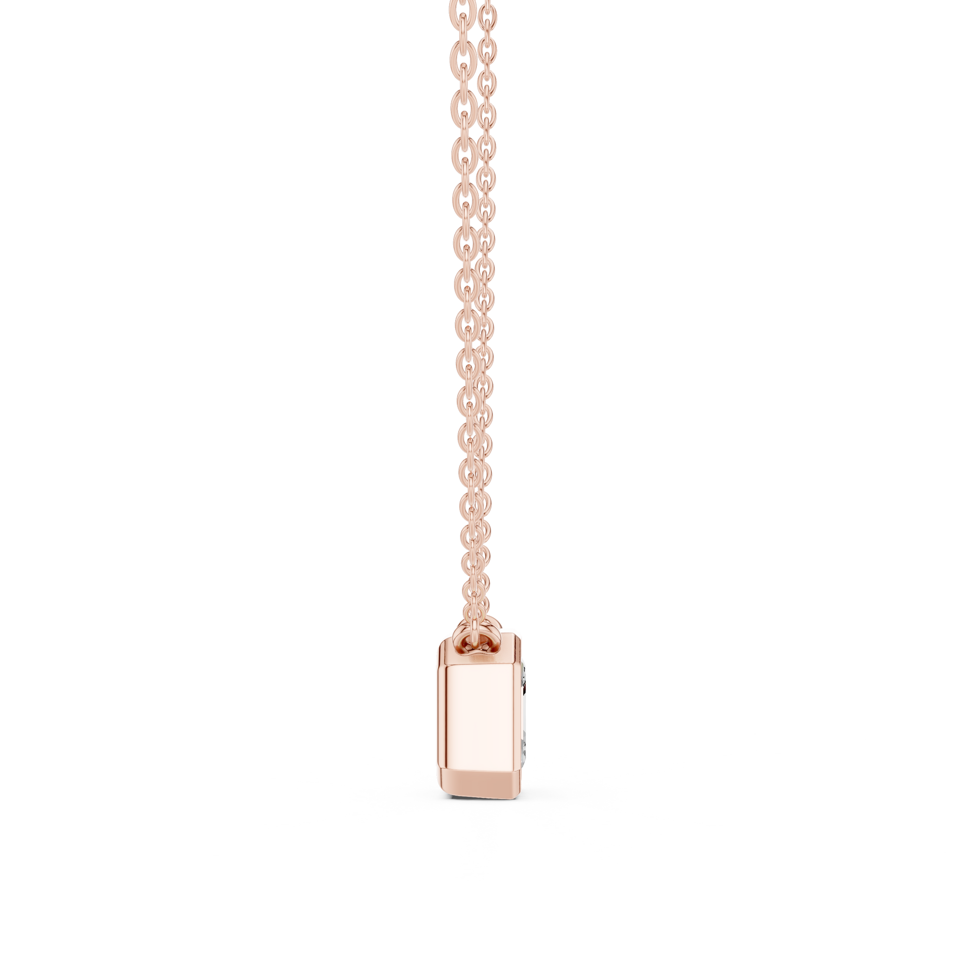 Gold necklace with a diamond pendant on a white background