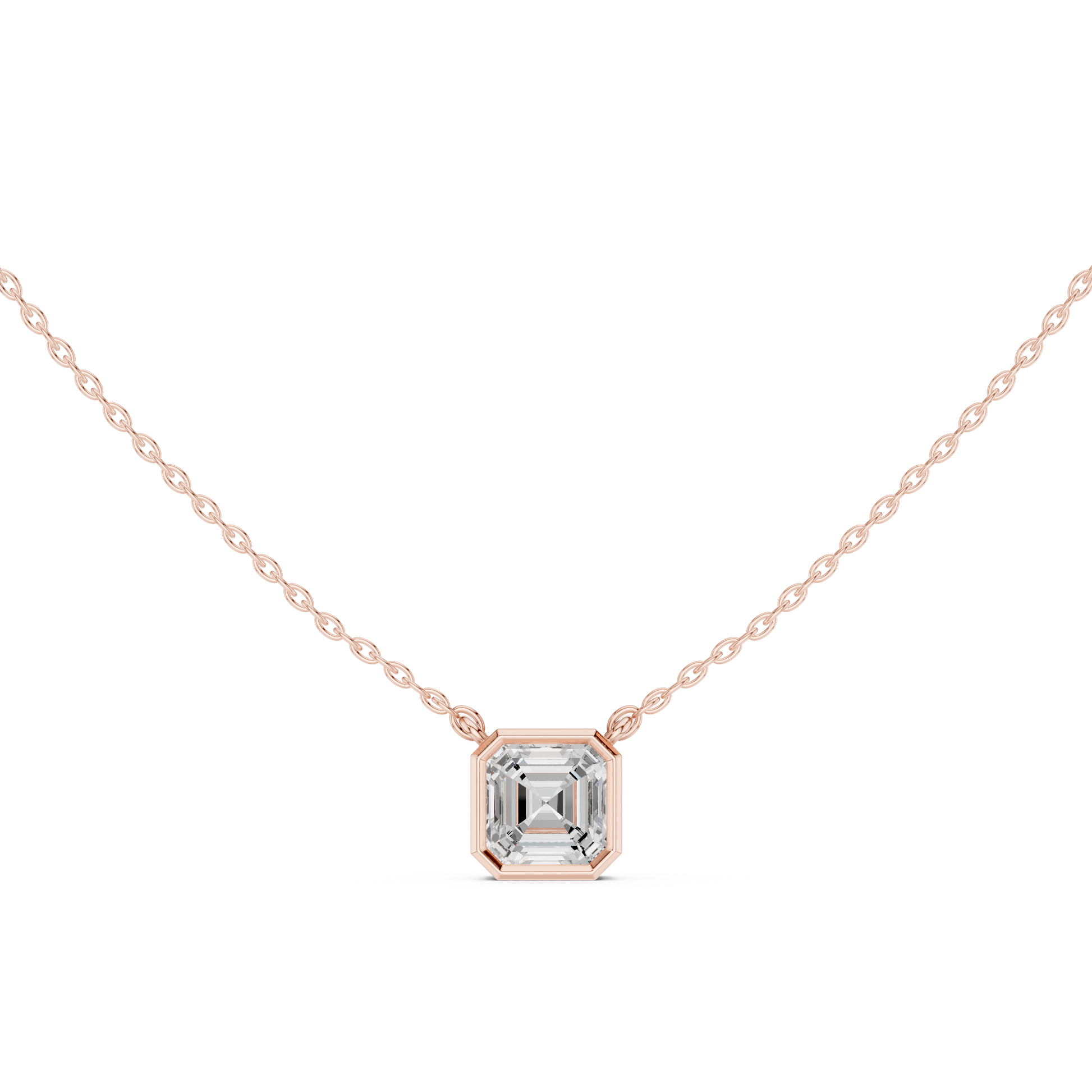Gold necklace with a diamond pendant on a white background