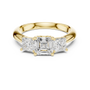 Gold ring with three diamond stones on a white background