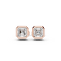 Rose gold earrings with clear gemstones on a white background
