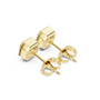 Gold square stud earrings on a white background
