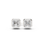 Asscher-cut diamond earrings on a white background