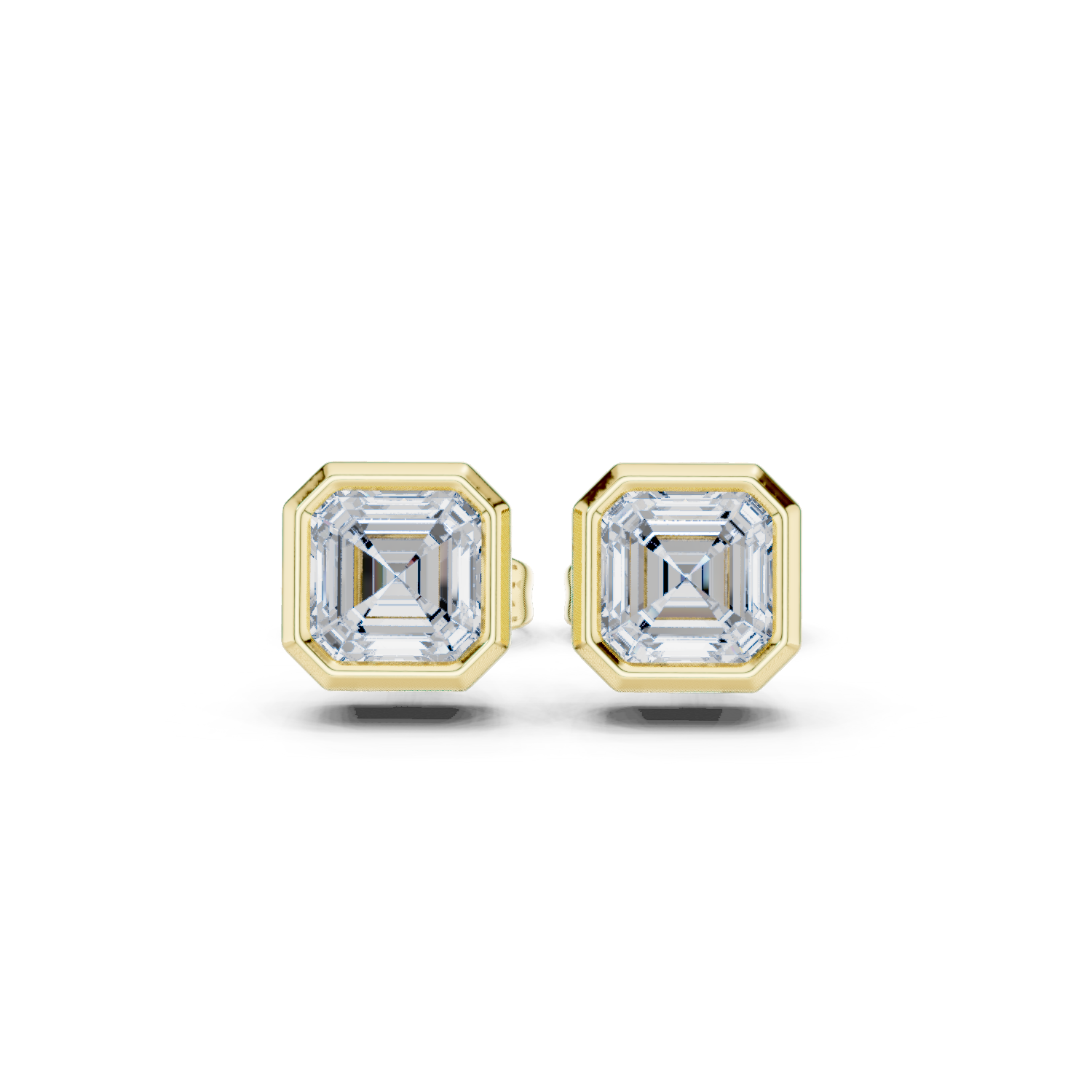 Gold earrings with clear gemstones on a white background
