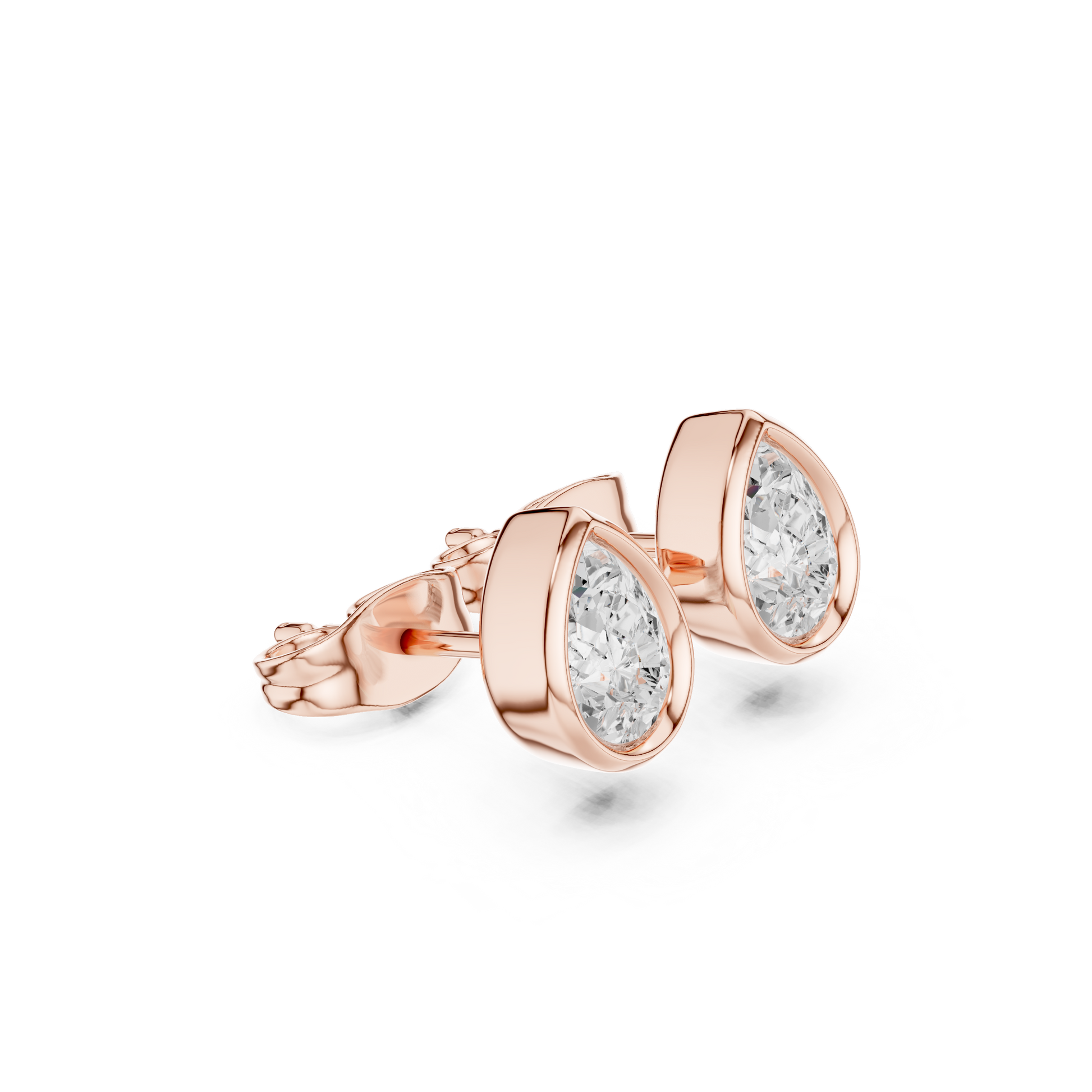 Bezel Pear Diamond Stud Earrings