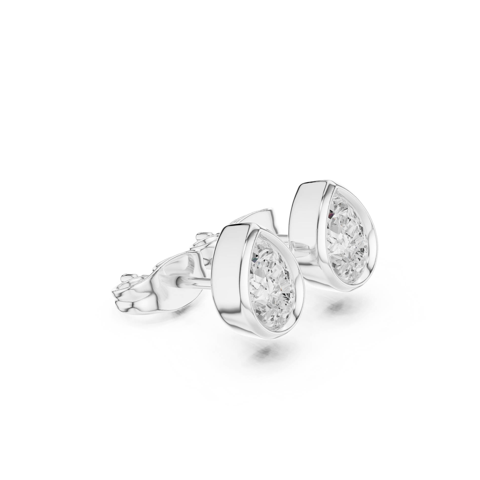 Bezel Pear Diamond Stud Earrings