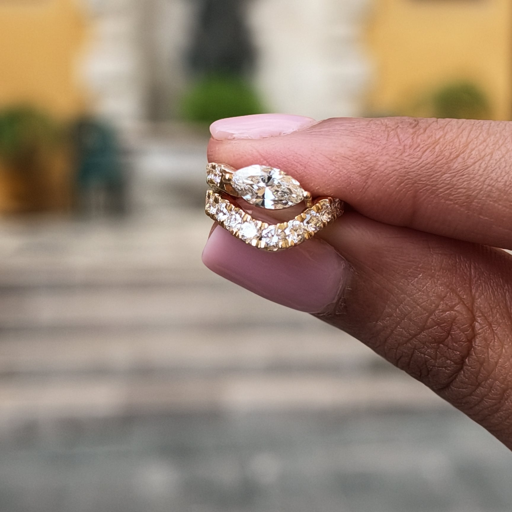 marquise diamond ear cuff in yellow gold