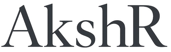 Black text 'AkshR' on a white background