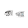 Diamond earrings with emerald-cut and heart-shaped gemstones on a white background
