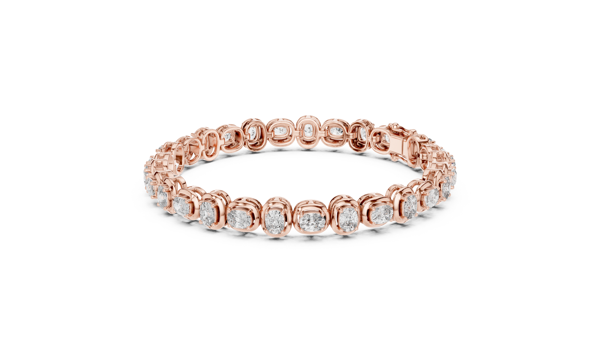 Rose gold bracelet with diamonds on a white background