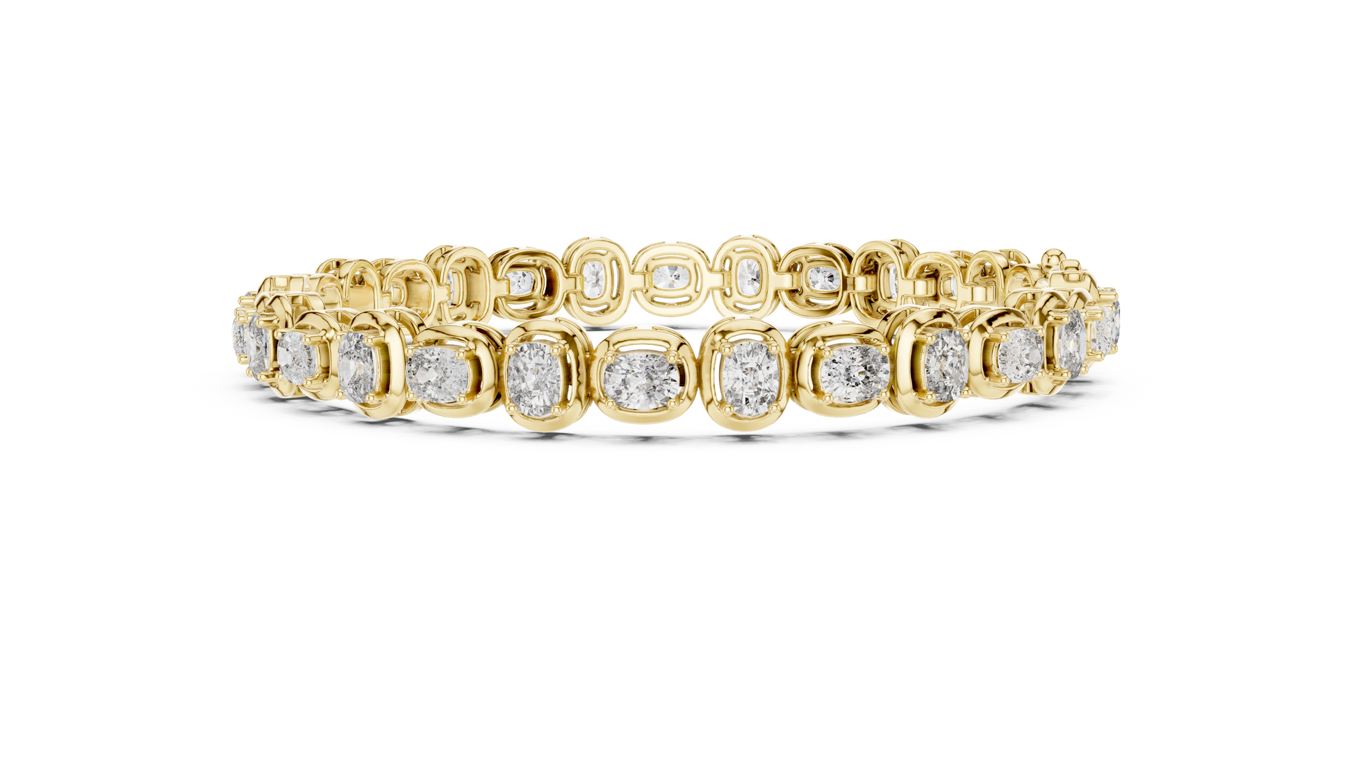 Gold bracelet with diamond accents on a white background