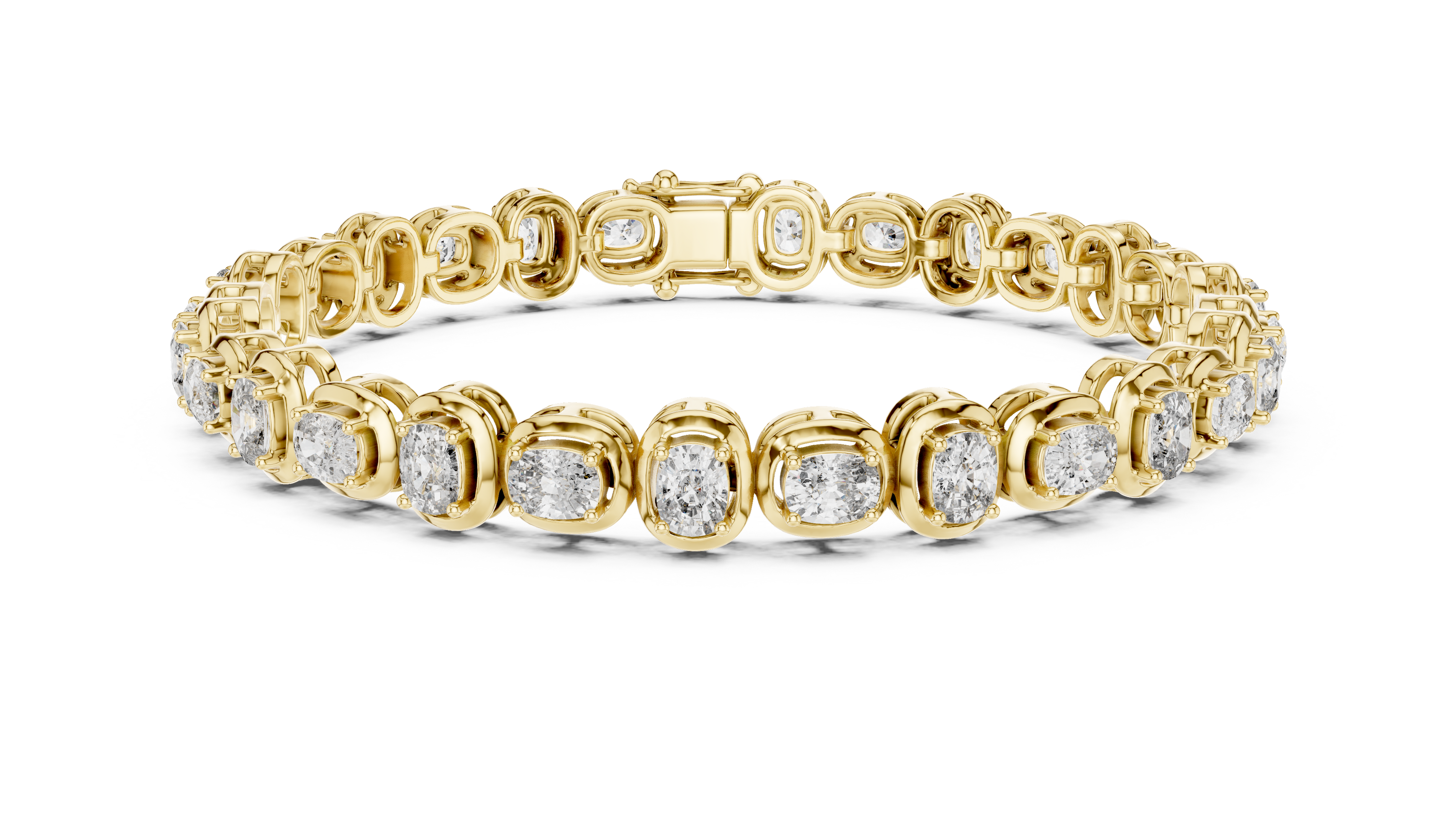 Gold bracelet with diamond accents on a white background