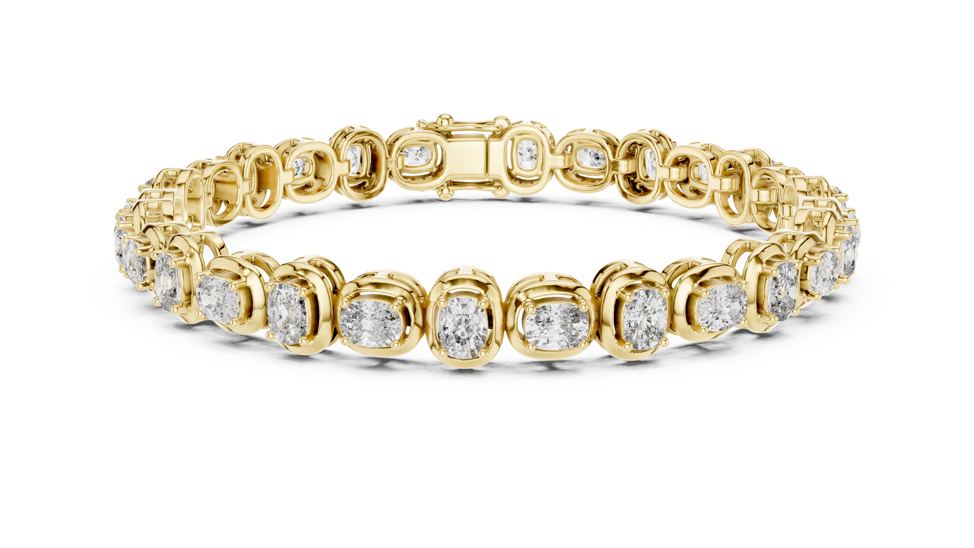 Gold bracelet with diamond accents on a white background