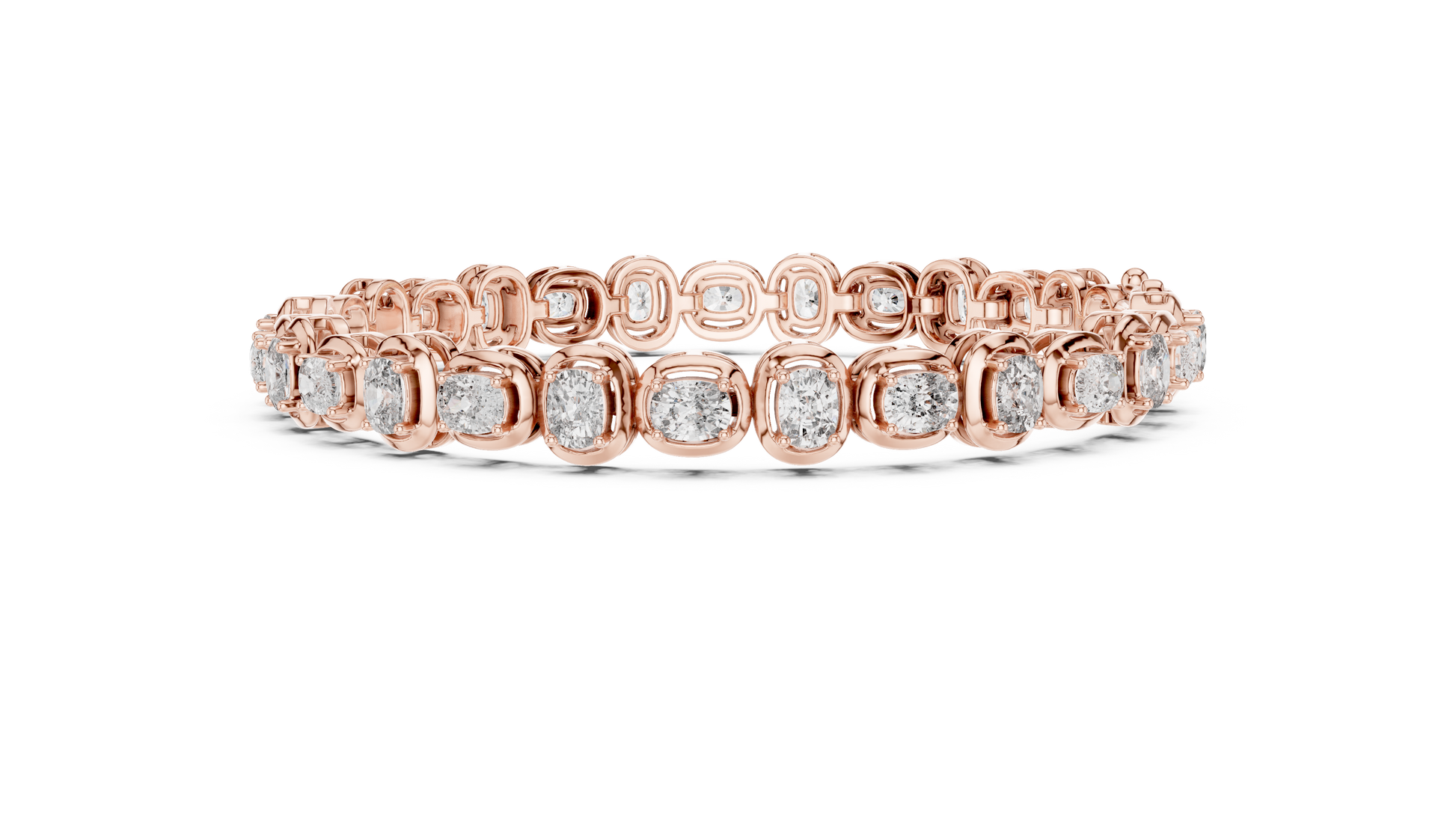 Rose gold bracelet with diamonds on a white background