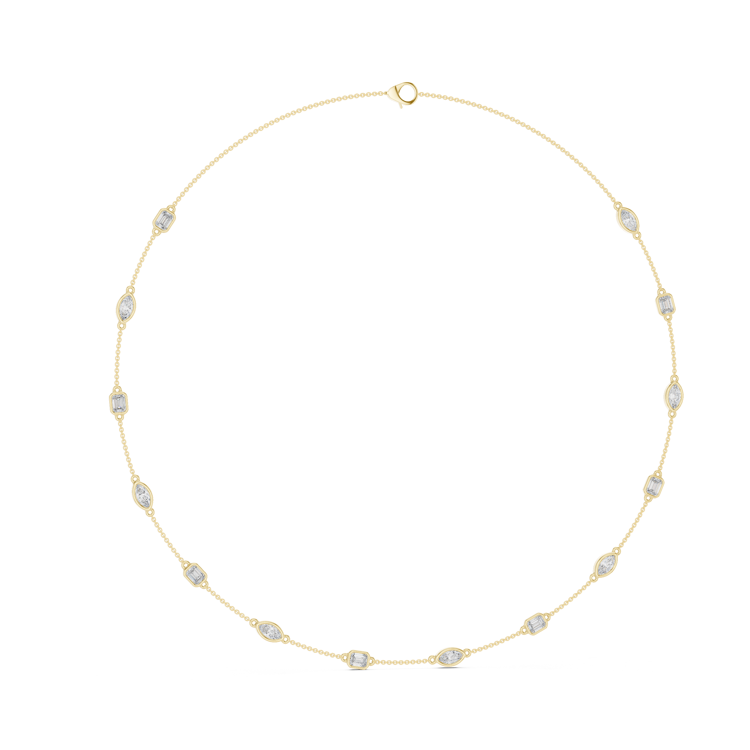 Gold necklace with small diamonds on a white background
