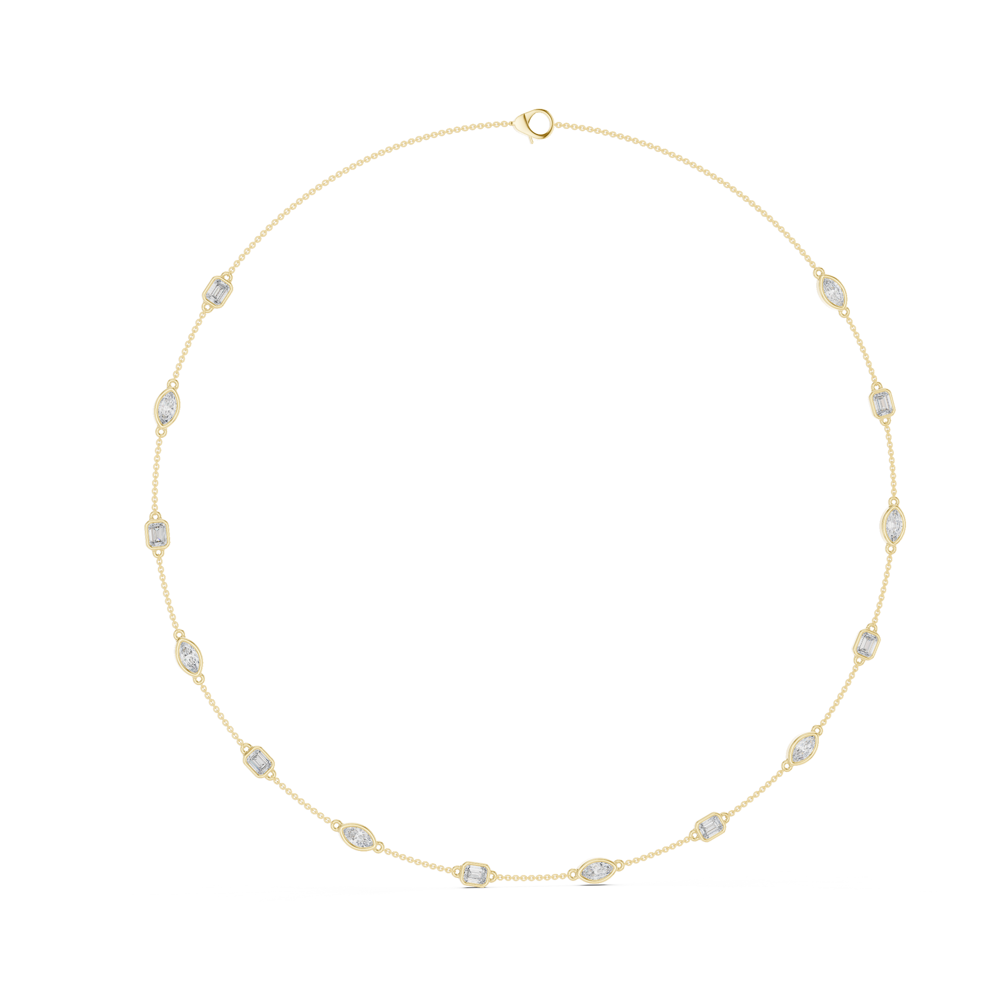 Gold necklace with small diamonds on a white background