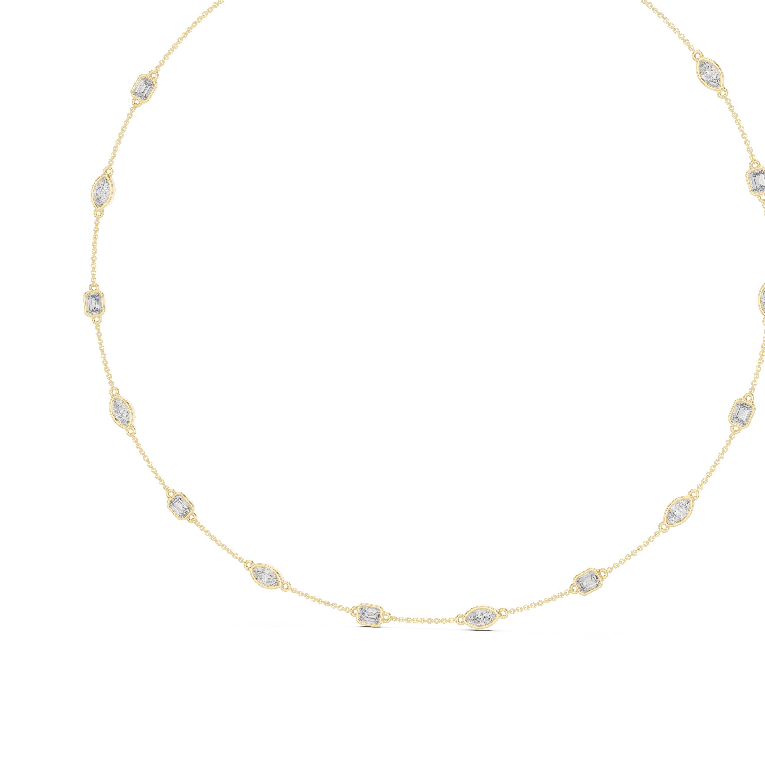 Gold necklace with small diamonds on a white background