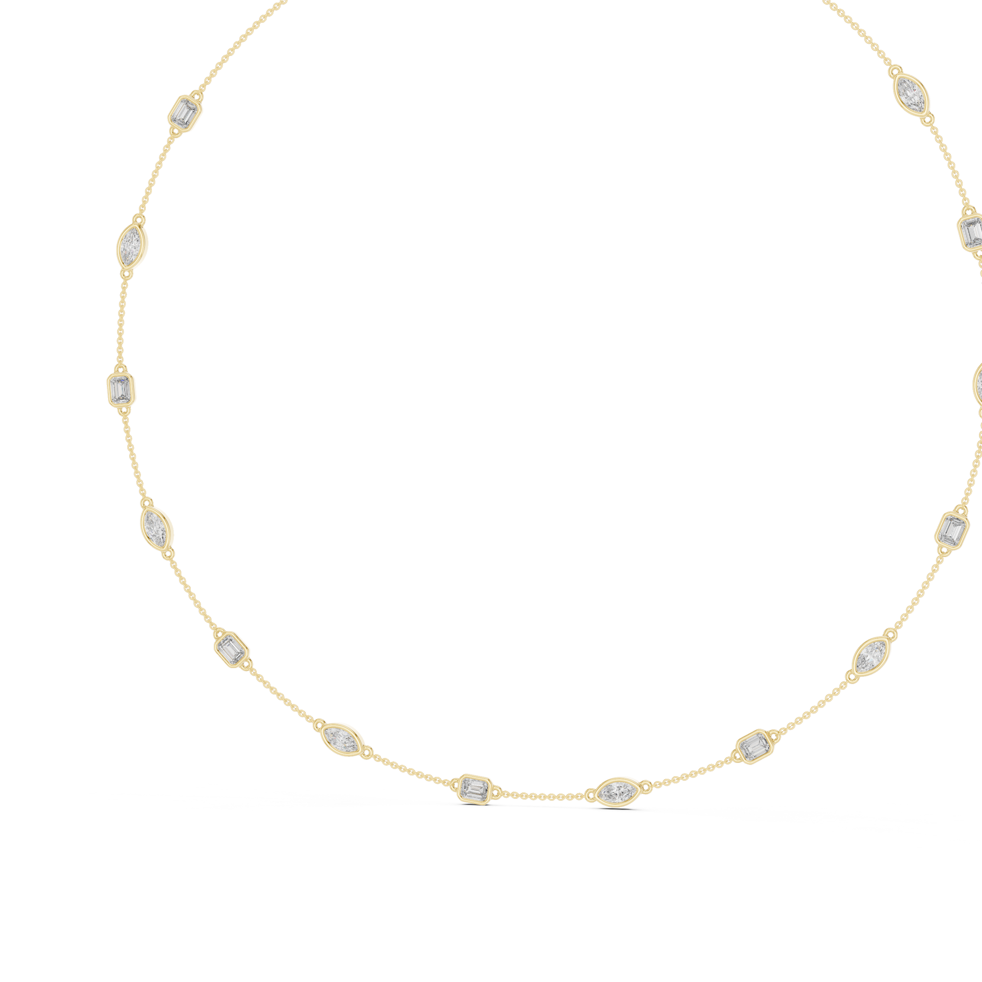Gold necklace with small diamonds on a white background