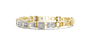 Gold bracelet with square-cut diamonds on a white background