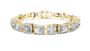Gold bracelet with square-cut diamonds on a white background