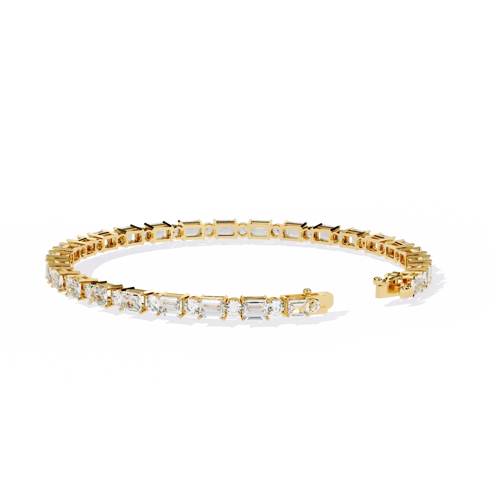 Gold bracelet with diamonds on a white background