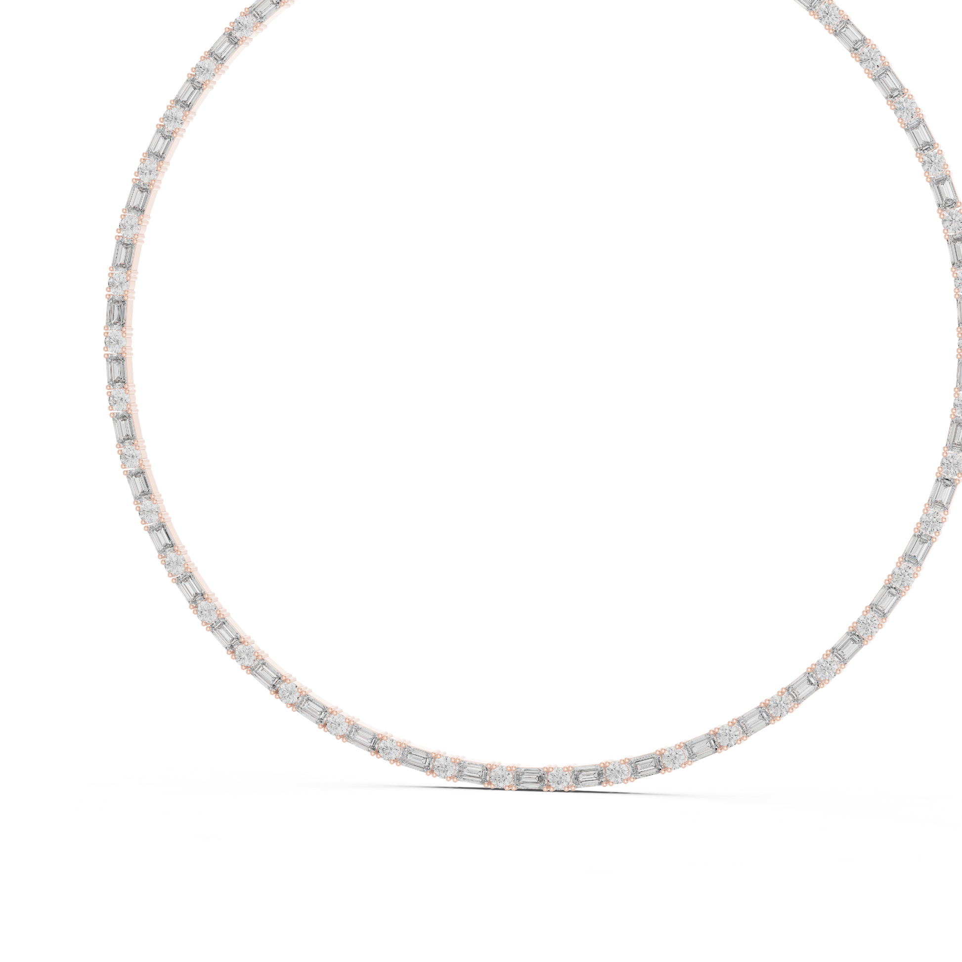 Gold necklace with diamonds on a white background