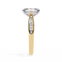 ring features a magnificent Emerald-cut diamond held in a refined prong setting