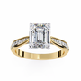 ring features a magnificent Emerald-cut diamond held in a refined prong setting