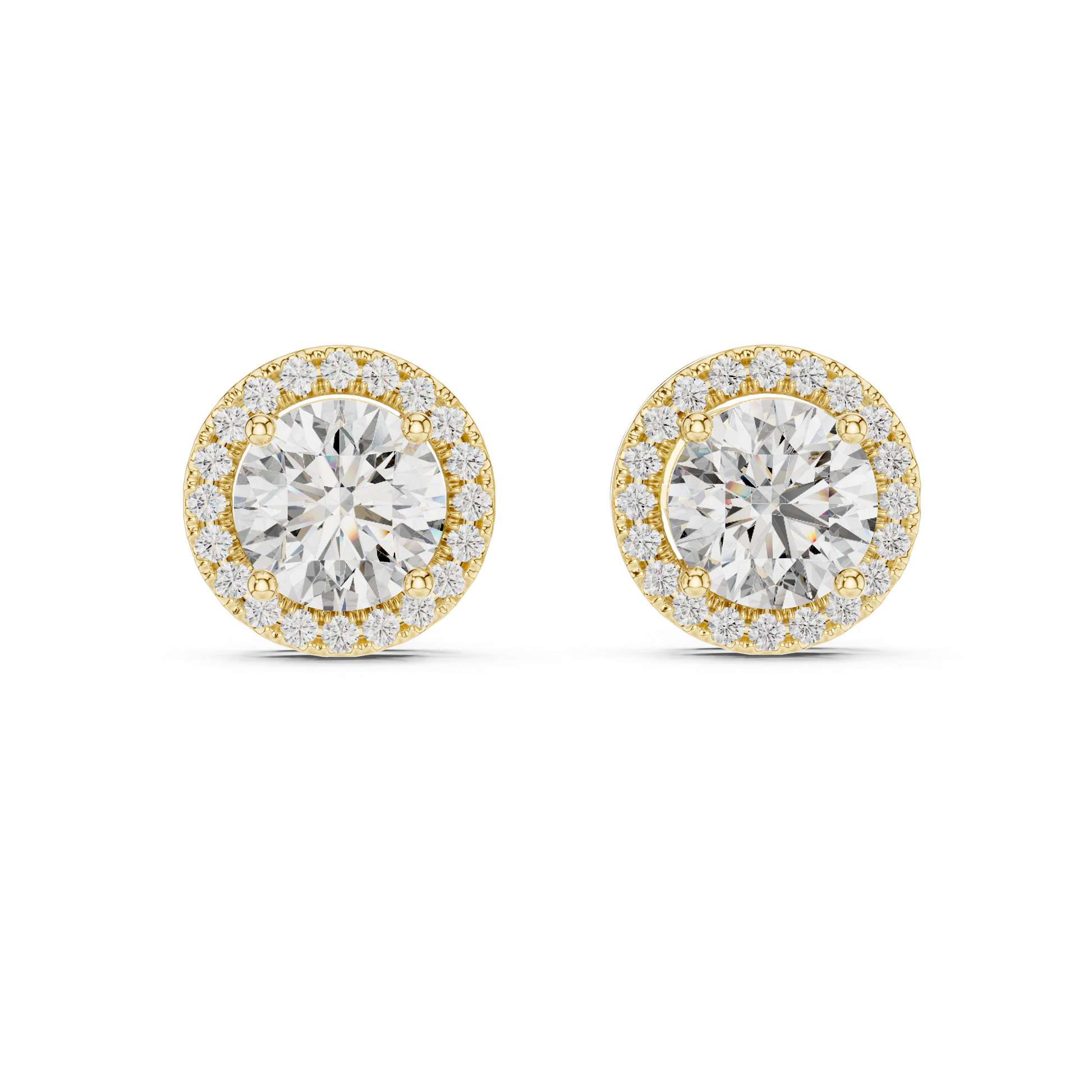Pair of diamond earrings with gold accents on a white background