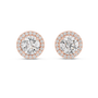 Pair of diamond earrings with rose gold accents on a white background