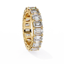 "tennis ring" features a continuous circle of magnificent Emerald-cut diamonds set vertically