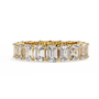 "tennis ring" features a continuous circle of magnificent Emerald-cut diamonds set vertically
