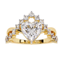 ring features a magnificent Heart-shaped diamond set atop a sophisticated dual-band V-shape architecture