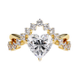 ring features a magnificent Heart-shaped diamond set atop a sophisticated dual-band V-shape architecture
