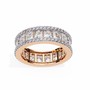 eternity band features a central line of sharp Princess-cut diamonds secured within a diamond-encrusted channel