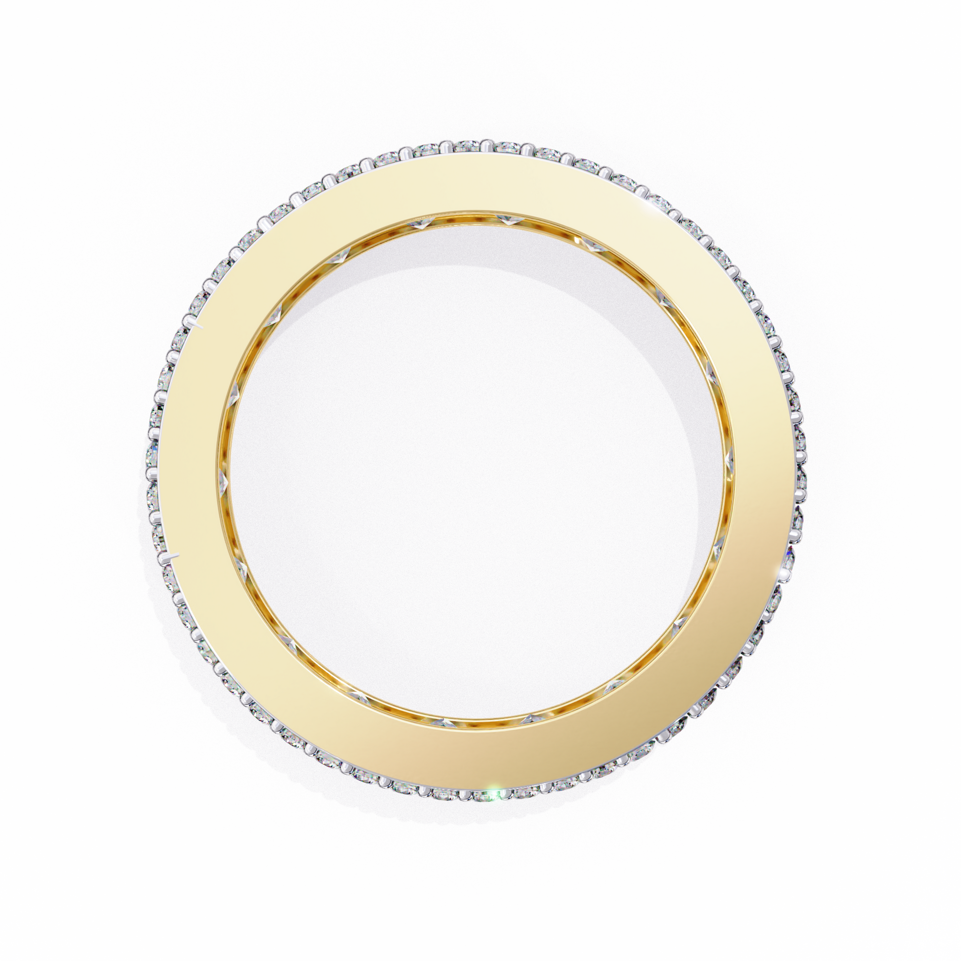 eternity band features a central line of sharp Princess-cut diamonds secured within a diamond-encrusted channel