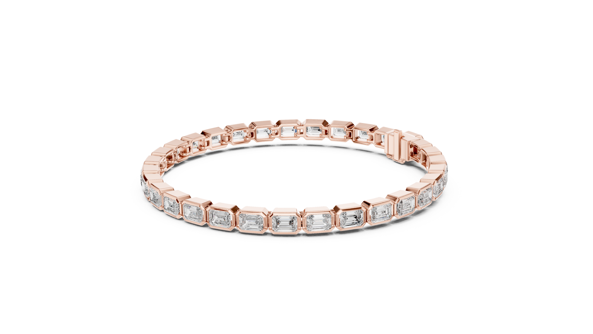 Rose gold bracelet with diamonds on a white background