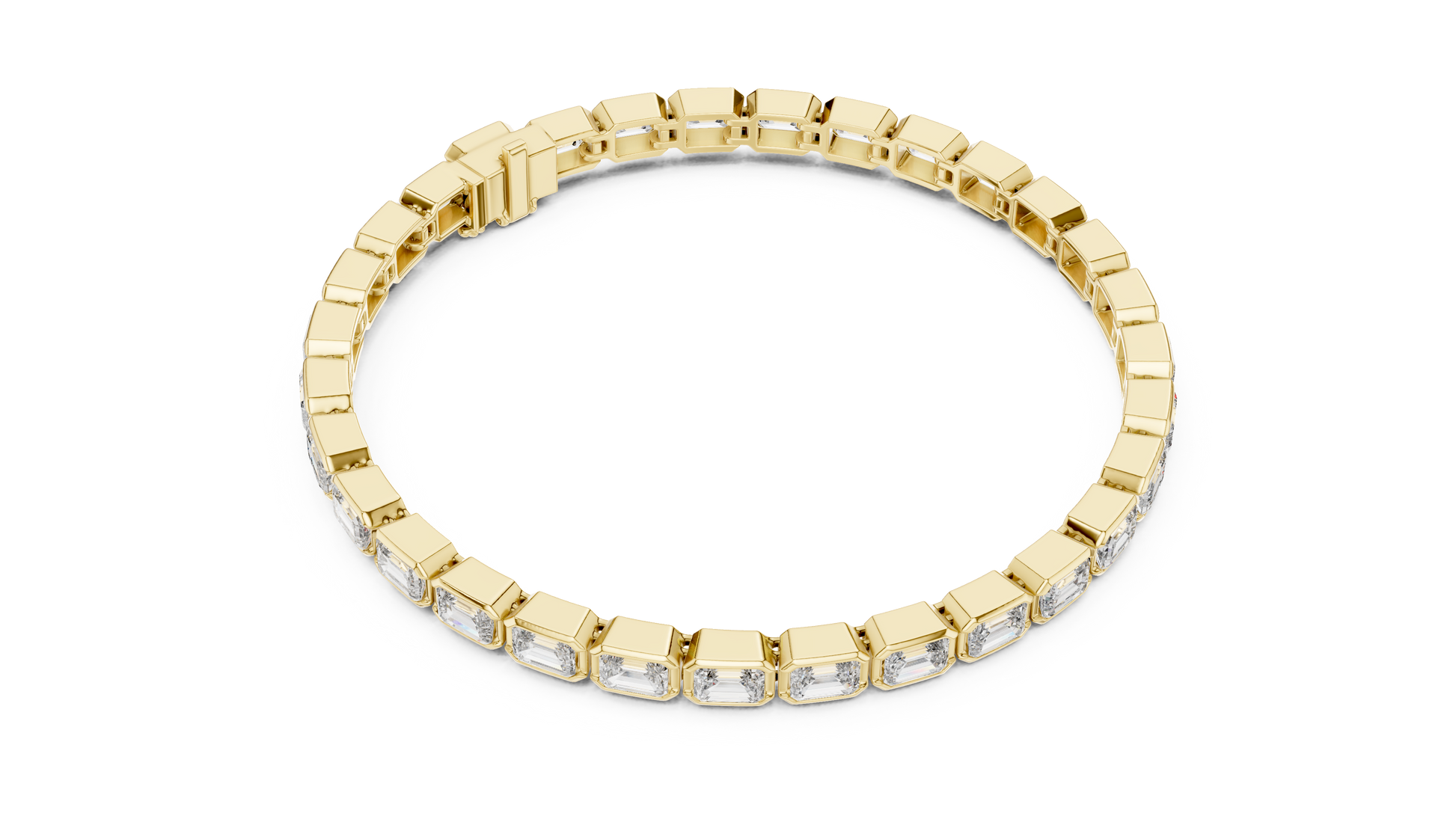 Gold bracelet with clear stones on a white background