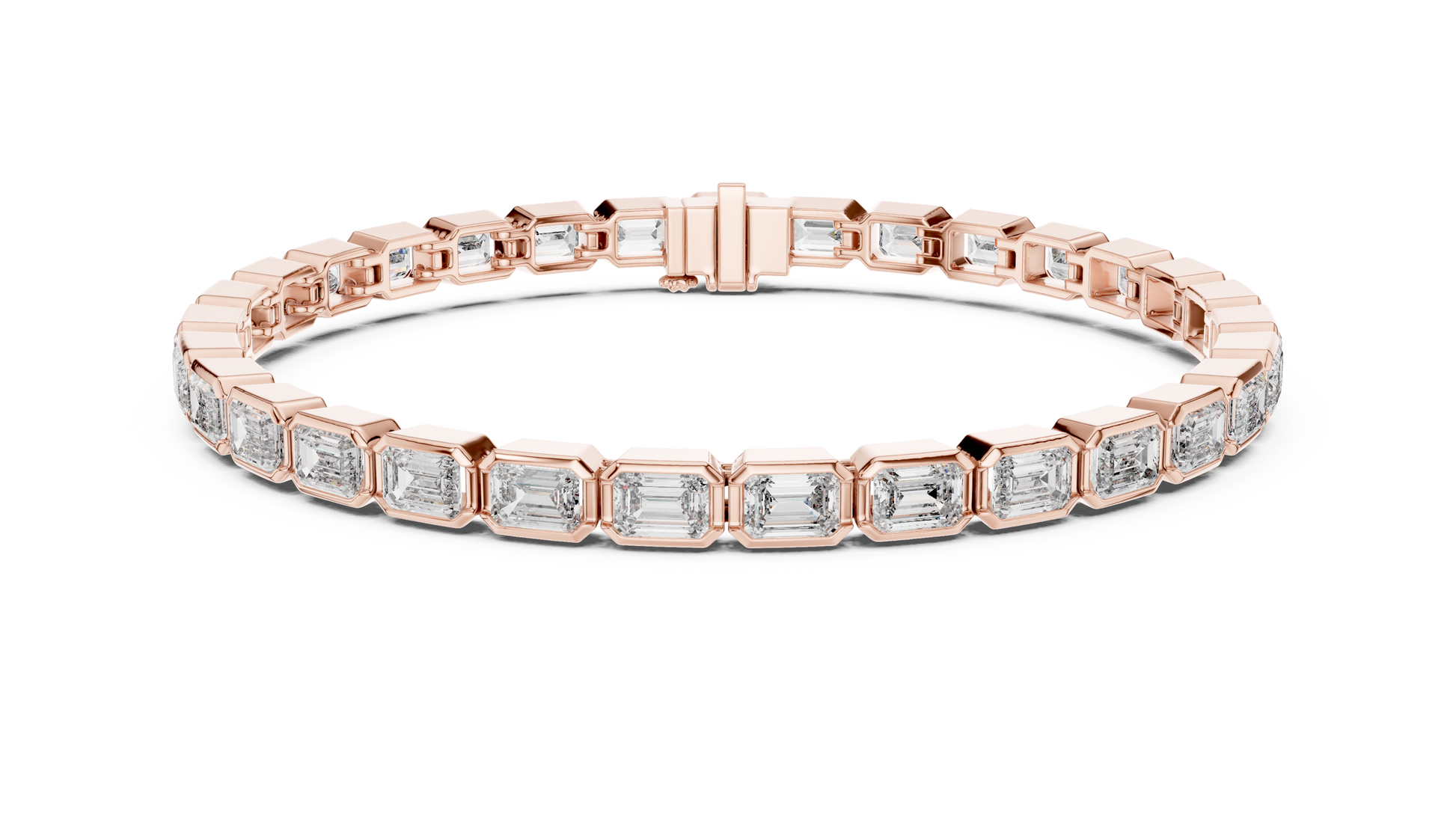 Rose gold bracelet with diamond accents on a white background