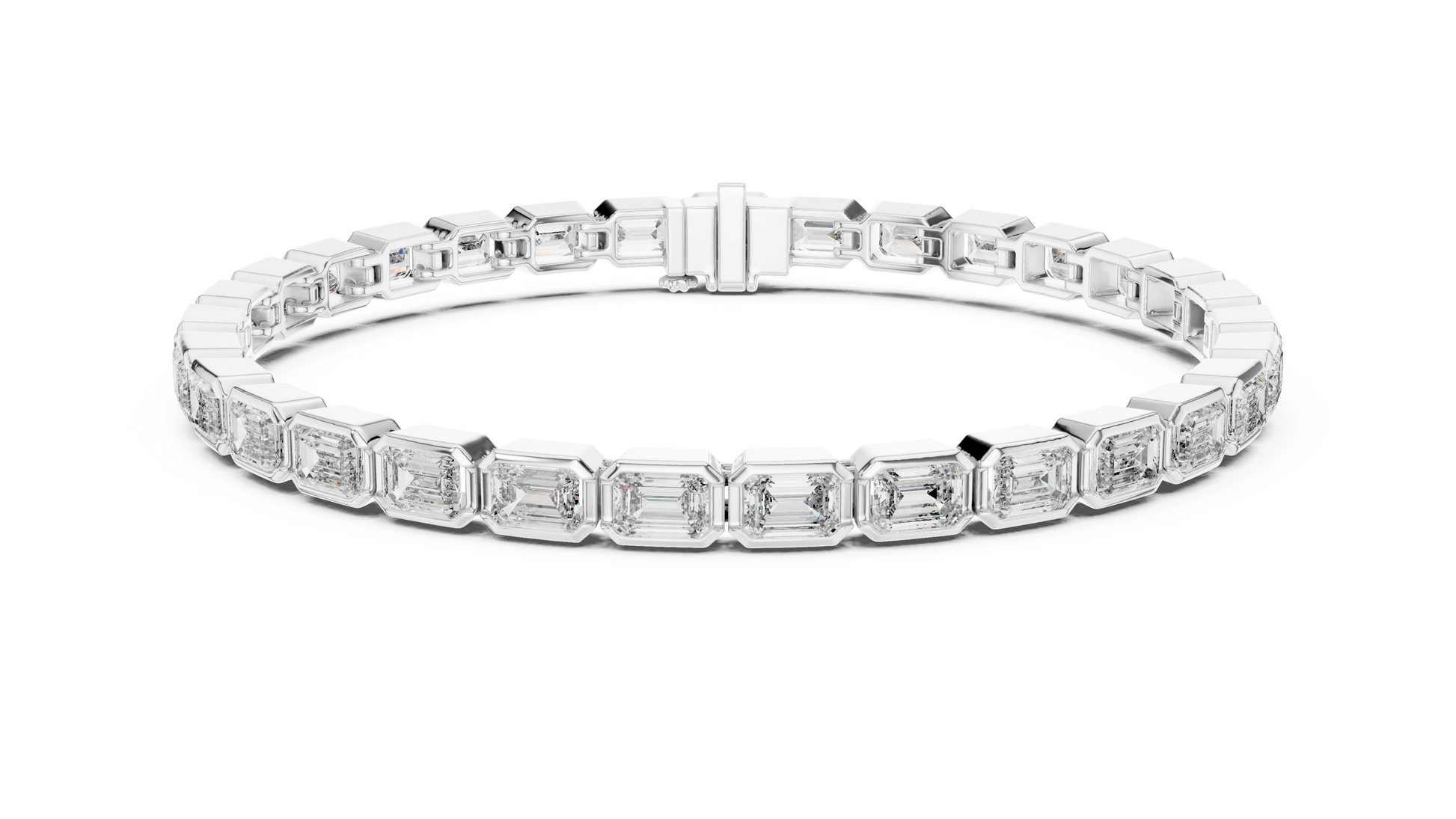 Diamond bracelet with baguette-cut stones on a white background