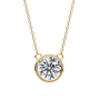 Gold necklace with a round diamond pendant on a white background
