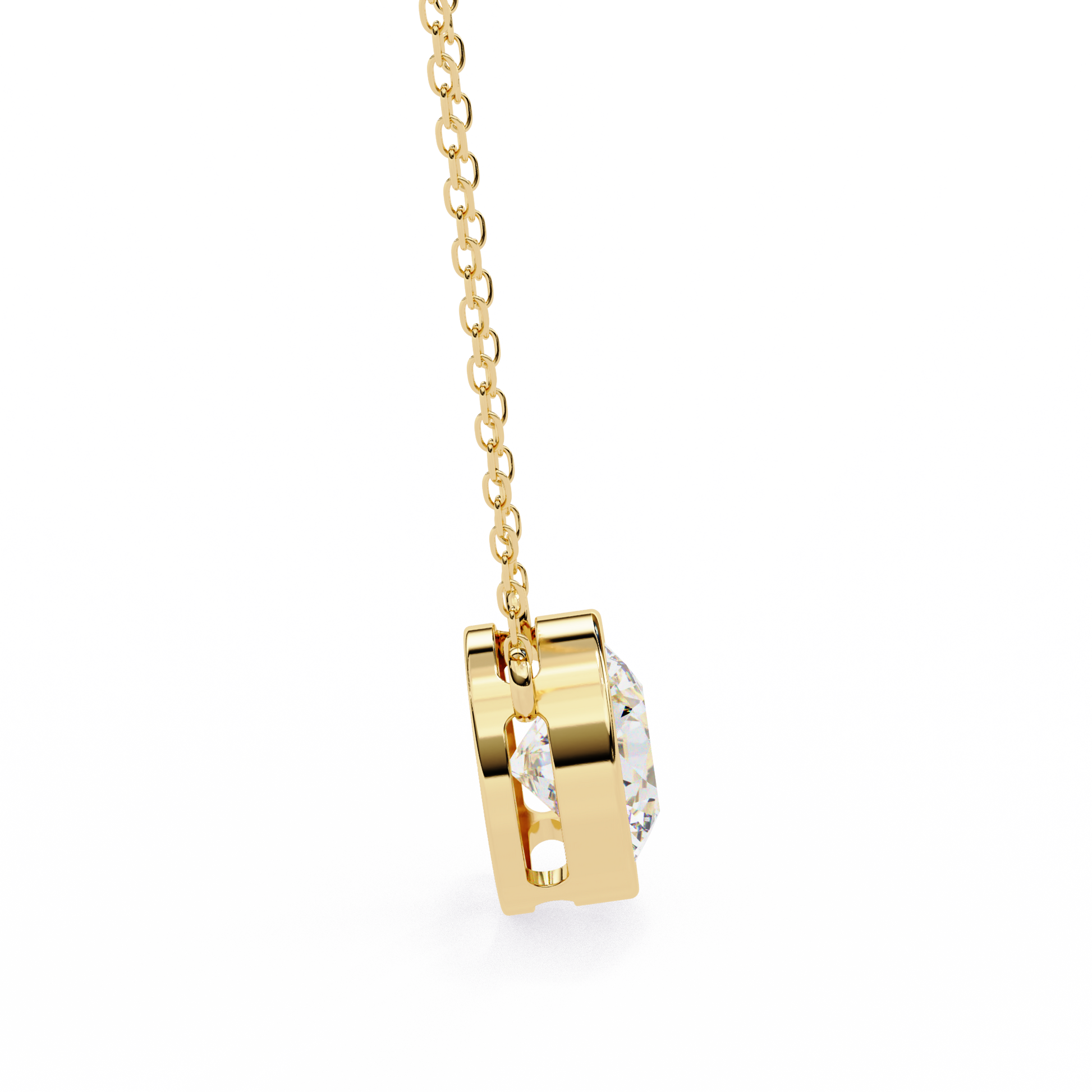 Gold pendant with a large diamond on a white background