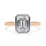 features a brilliant Emerald-cut diamond securely encased within a smooth 18K Gold bezel