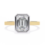 features a brilliant Emerald-cut diamond securely encased within a smooth 18K Gold bezel
