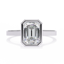 features a brilliant Emerald-cut diamond securely encased within a smooth 18K Gold bezel